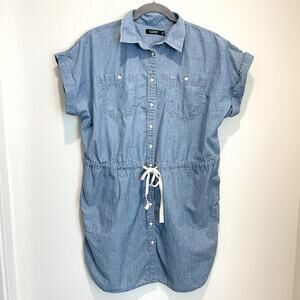 Lauren Ralph Lauren Chambray Dress Plus 18 18W Blue Drawstring Waist Pockets